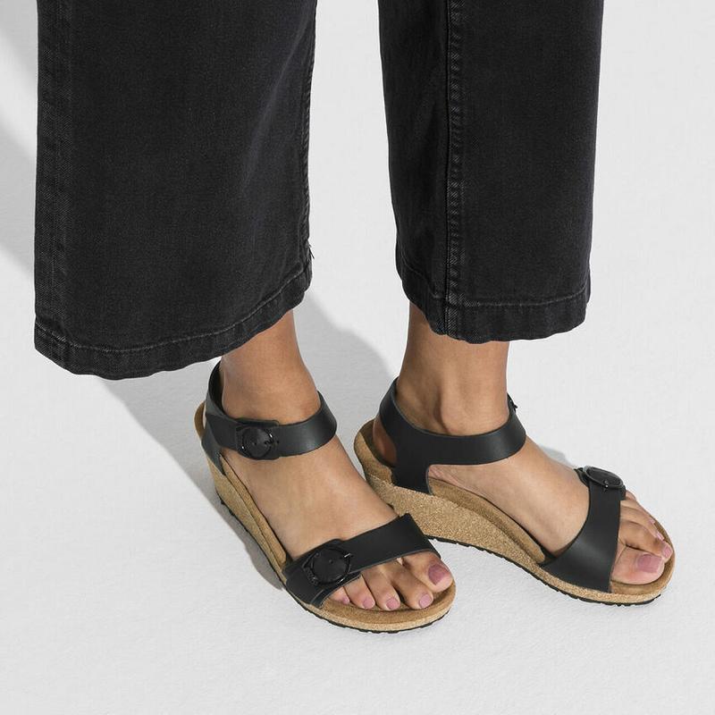 Birkenstock Papillio Soley Ring Přezkou Læder Sandaler Dame Sort | DK 371YXF